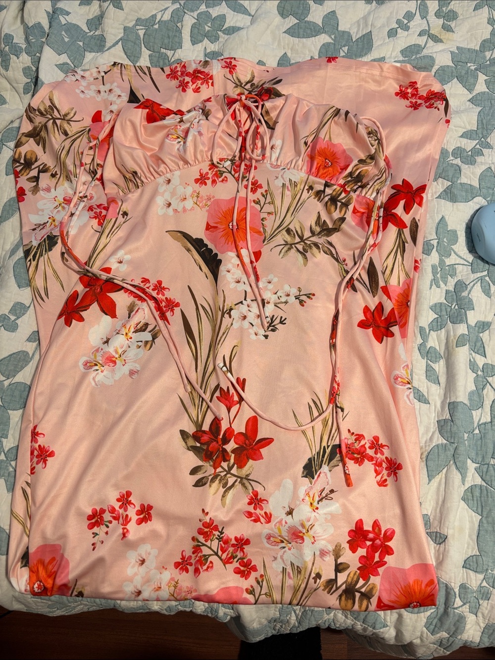 Floral Pink Maxi Dress with Tie Front